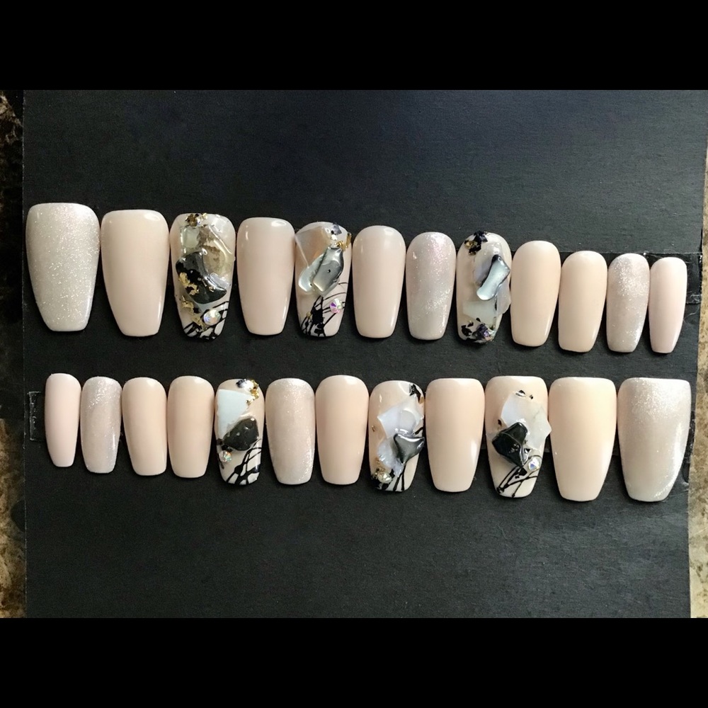 Taupe sea shards gel coffin nails kit
